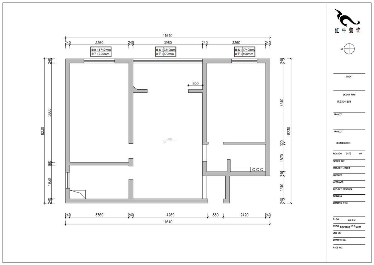 朱明琪｜朗诗国际街区中园6-1-602-100㎡-现代原木风格｜2室1厅1卫｜老房装修｜定制家｜全包11万｜00_01原始结构图